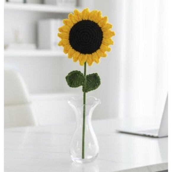 Crochet Sunflower Knit Handmade Artificial Flower Arrangement Yellow Decor Gif - Picture 1 of 5